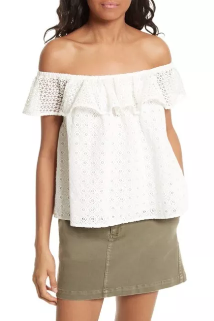 REBECCA MINKOFF Celestine Off the Shoulder Crochet WHITE Top Blouse Sz Large NWT