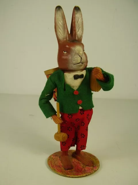 Antiker mechanischer Osterhase Pappe - Masse - Holz vor 1945