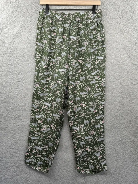 J. CREW COLLECTION Pants Womens 8 Green Silk Jungle Cat Print Pull On Floral Art