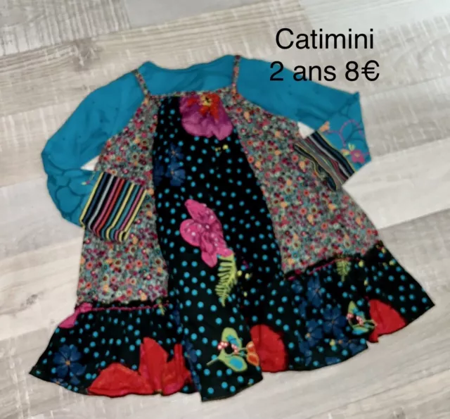 CATIMINI 2 Ans Fille : Robe Hiver Bleue Fleurie