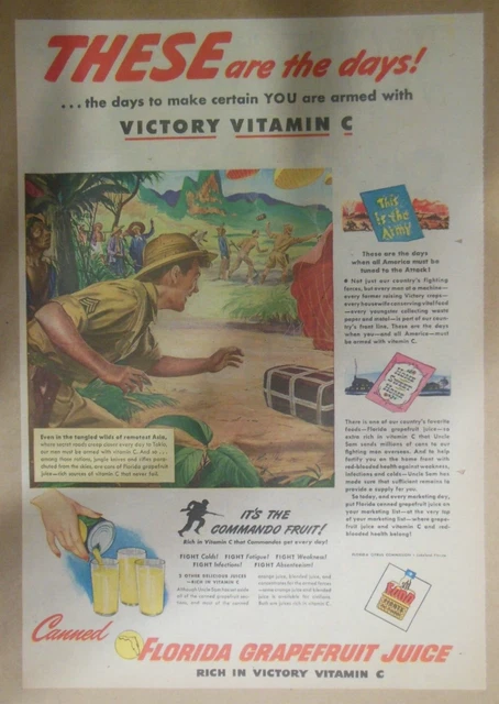 Florida Citrus Food Ad: Grapefruit The Commando Fruit! 1940's Size: 11 x 15 inch