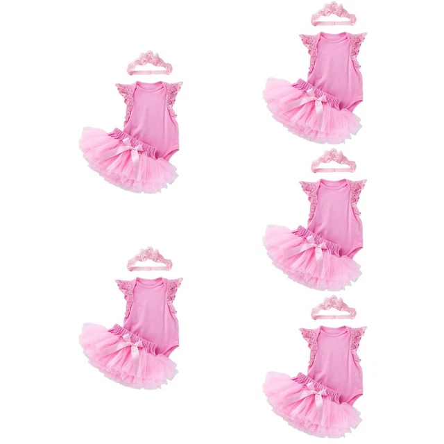 5 Sets SETTS -Baby -Mädchen Strampler Bodysuit Tüllrock Stirnband Sommerkleidung