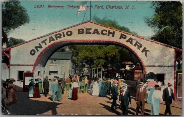 Charlotte, New York Postcard "Entrance, ONTARIO BEACH PARK" 1913 NY Cancel