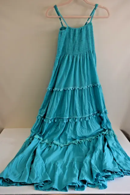 Antica Sartoria 2023 Aqua Sleeveless Adj Straps Smocked Top Long  Dress Nwt