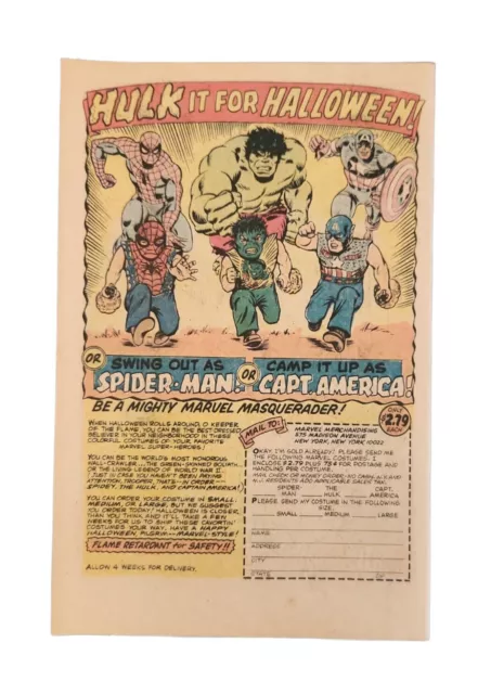 PRINT AD Vintage 1975 MARVEL HALLOWEEN COSTUMES Hulk Spider-Man, Captain America