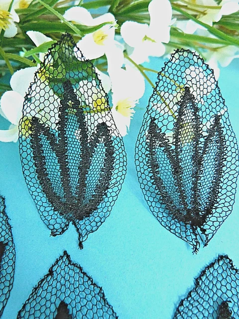 323 #/ Espléndido Fina Incrustación Encaje Cónico Hilo Seda "Iris "Arte Nuevo