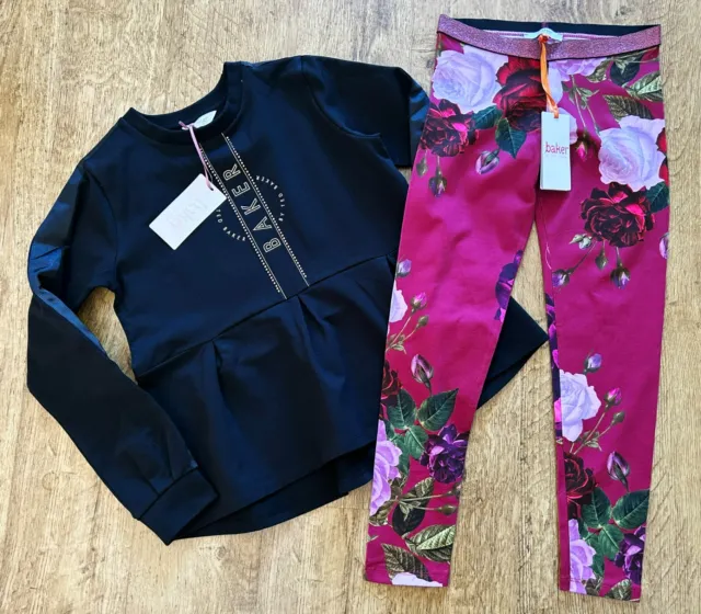 Felpa Ted Baker nuova con etichette 9-10 anni outfit legging J rosa set floreale designer
