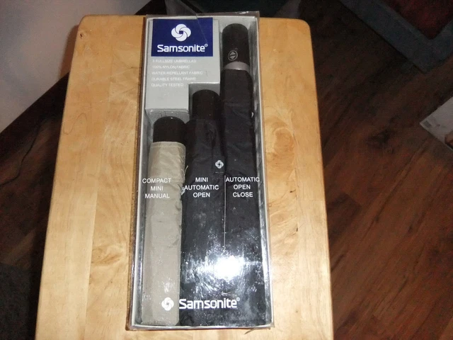 Samsonite 3 PACK NEW OLD STOCK Auto Open/Close Umbrella, Black BLUE TAN MINI