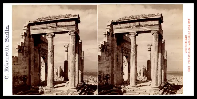 Grèce, Athènes, Erechtheion, Portail nord, ca.1885, stéréo Tirage vintage stéréo