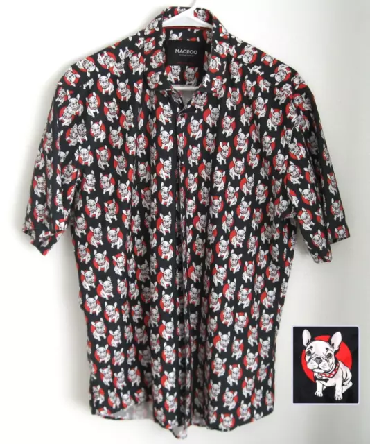 MACEOO Shirt Mens Large 4 Black Red White Puppy Frenchie Pugs Dog French Bulldog