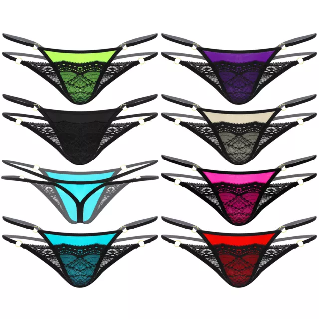 US MENS SEXY Satin Lace Sissy Panties Mini G-String Thongs Gay Briefs ...