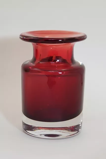 Mid-Century Modern Signed Bengt Edenfalk (1924-2016) Skruf Red Glass Vase Sweden
