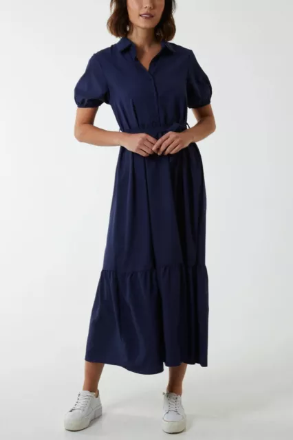 Navy Belted tiered maxi dress - QED London - Size 12 - Brand New with Tags