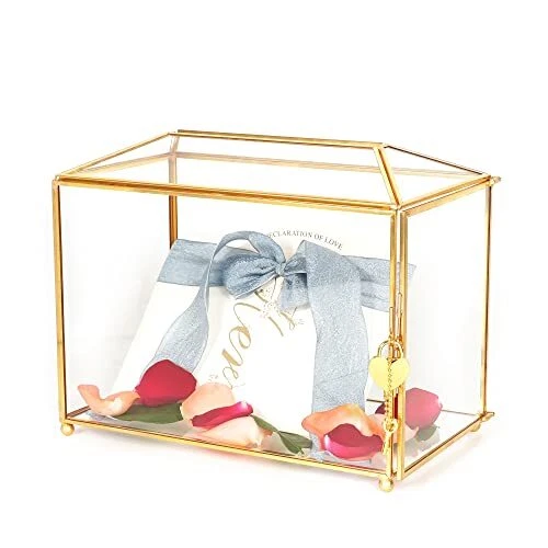 12.6" Glass Card Box Wedding Card Box with Lock for Wedding Reception