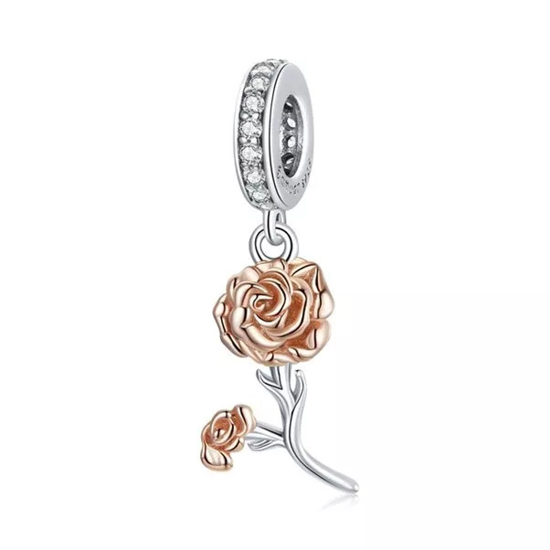 S925 Silver & Rose Gold Hanging Rose Flower Charm by YOUnique Designs