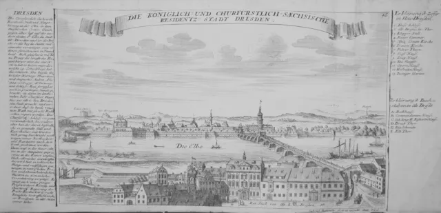 1720 Dresden Sachsen Gesamtansicht Ansicht Panorama Bodenehr Kupferstich