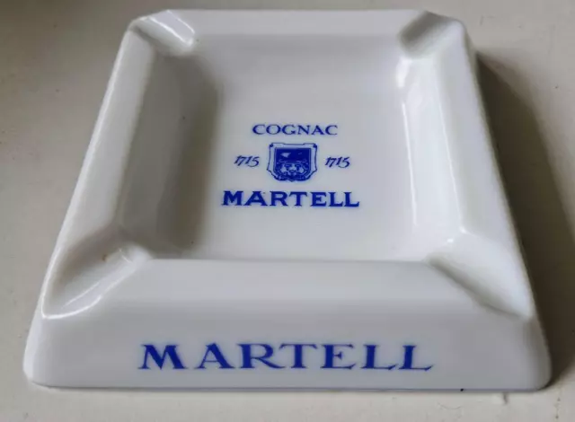 Vintage Square White Milk Glass Martell Cognac ASHTRAY Made in France