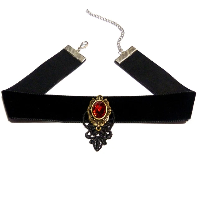 Collier Ras Du Cou Gothique Avec Camée Rose Rouge – Style Victorien – Réglable – Pour Halloween, Cosplay, Quotidien