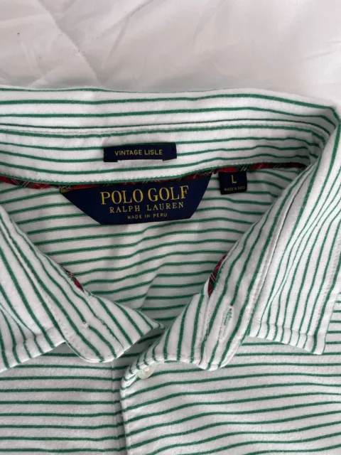 RALPH LAUREN MENS Golf Polo Shirt Green White Stripe Knit Size Large ...