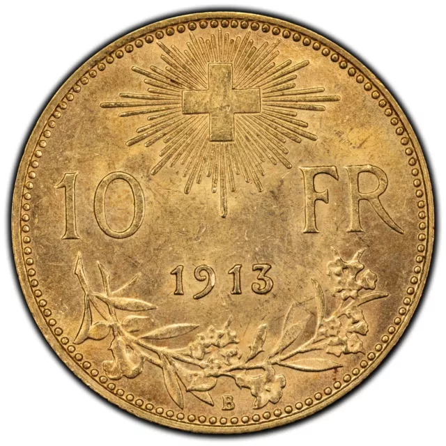 1913-B Switzerland 10 Ten Francs Gold Coin 2