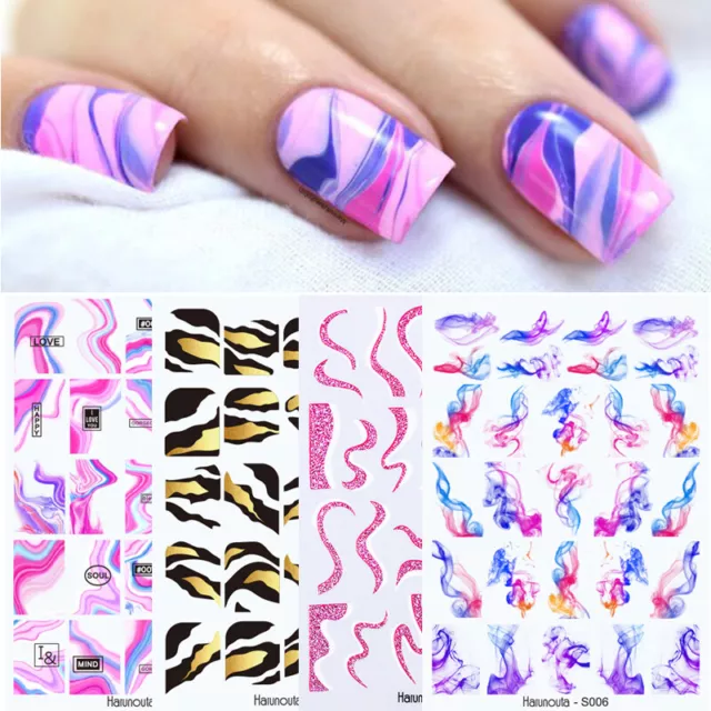 Stickers Ongles Eau Décalques Transferts Unicorns Blooming Marbre Feuilles 29