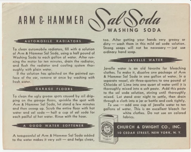 1950s Vintage Sal Soda Arm & Hammer  Church & Dwight Co Print Advertisement