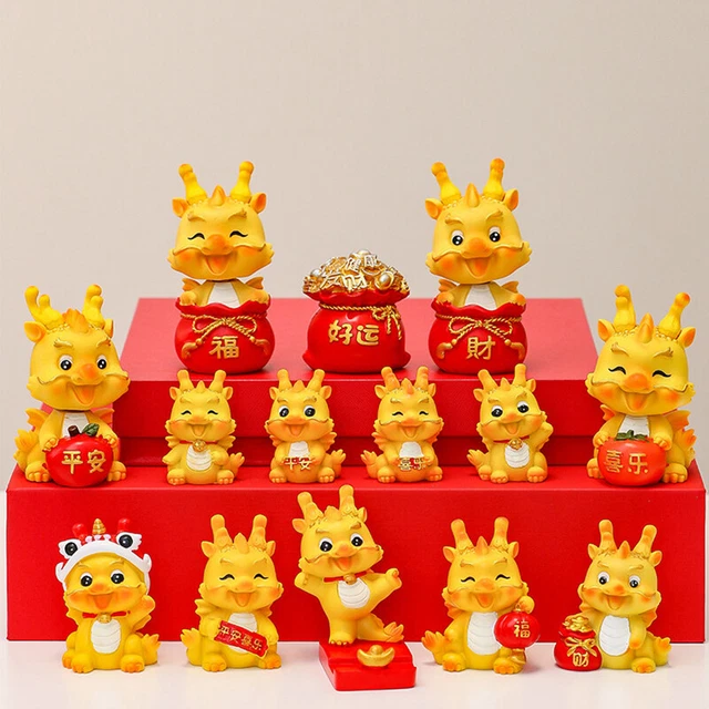2024 CHINESE NEW Year Zodiac Dragon Resin Figurines Cartoon Landscape