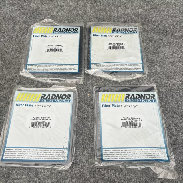 Lot of 4 - Radnor 64005026 Shade #9 Welding Helmet Filter Plate 4-1/2" X 5-1/4"