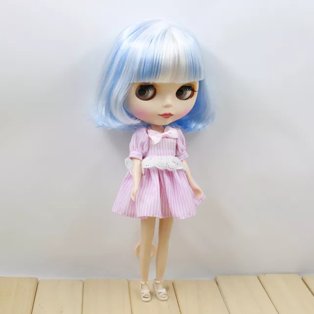 Muñeca Neo Blythe 12" muñeca desnuda de fábrica azul mezcla blanca pelo corto con golpe 3