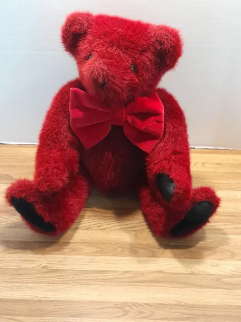 Authentic Vermont Teddy Bear 16" Jointed Red Black Christmas Or Valentine's Day