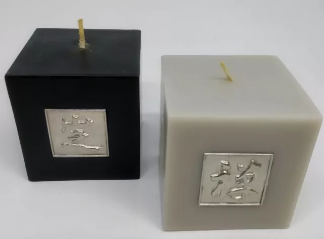 2 / Par Velas Cubo Con Ideograma en Relieve Amuleto de la Suerte 7 x 7