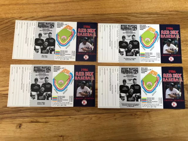 (4) Diff 1986 Boston Red Sox Baseball Pocket Schedule Lot Mickey Mantle Ford