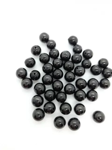 Jet Gemstone Beads 8mm Natural Black Round Stone Pack of 50