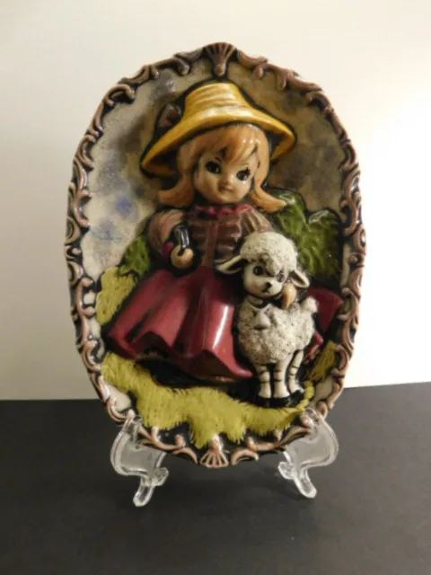 Cute Ceramic "Mary Had A Little Lamb" Themed Wall Plaque 1960's