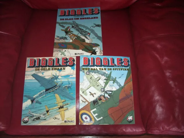 Biggles W E Johns Graphic Novels In Dutch Language Softbacks X 3  + Prints Vgc