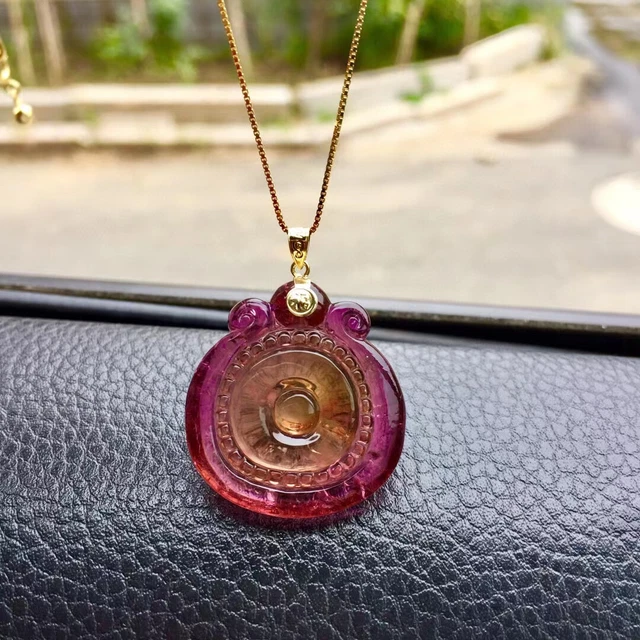 27*25mm Natural Clear watermelon Tourmaline Crystal Carving Pendant AAAA