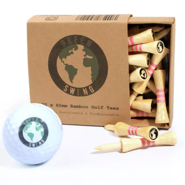 Green Swing Bamboo Golf Tees 60mm | Strong Sustainable Biodegradable | 20pcs