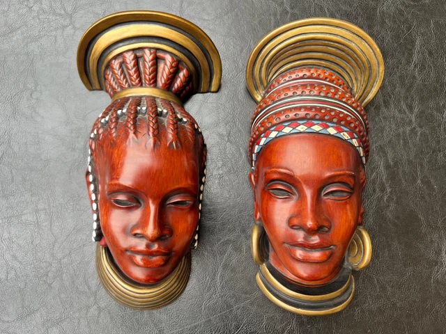 Achatit Wandmasken 1950er Nubierin wie Cortendorf 1950er #1081 #1082
