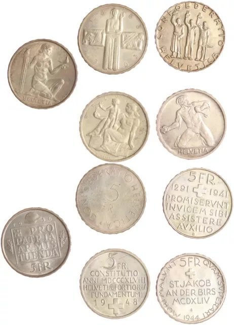 Schweiz 5 x 5 Franken Gedenkmünzen - Silber - vz