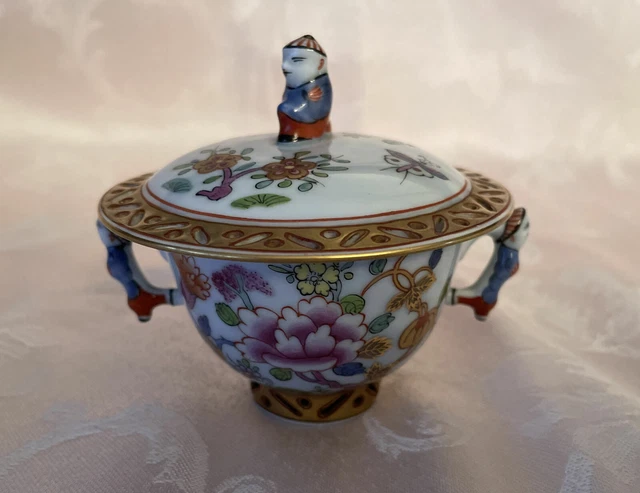 Herend Shanghai Lidded Sugar Bowl  2oz. capacity in Blue Glaze 3355