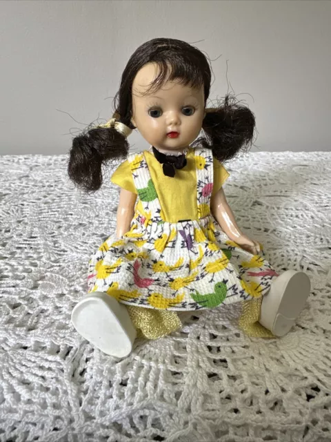 Vintage Nancy Ann Storybook Muffie Doll in Vogue Ginny Yellow Dress 8" 1950s