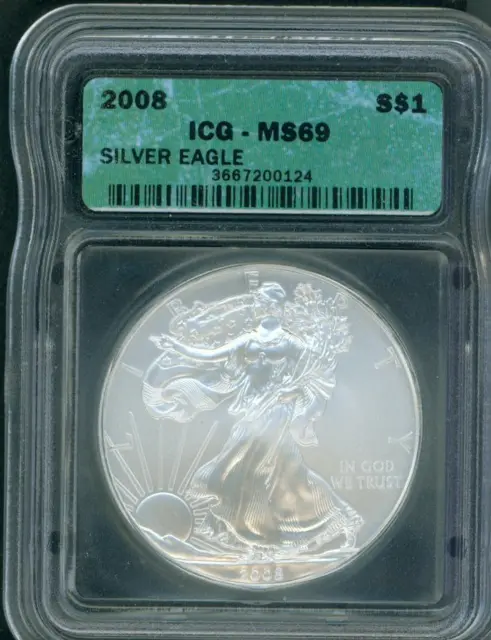 2008 American Silver Eagle ASE S$1 ICG MS69 MS-69 BEAUTIFUL Premium Quality PQ++
