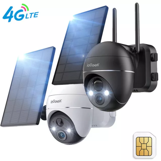 ieGeek 2K 360° 4G LTE Caméra de Surveillance Extérieure Sans Fil avec Carte SIM