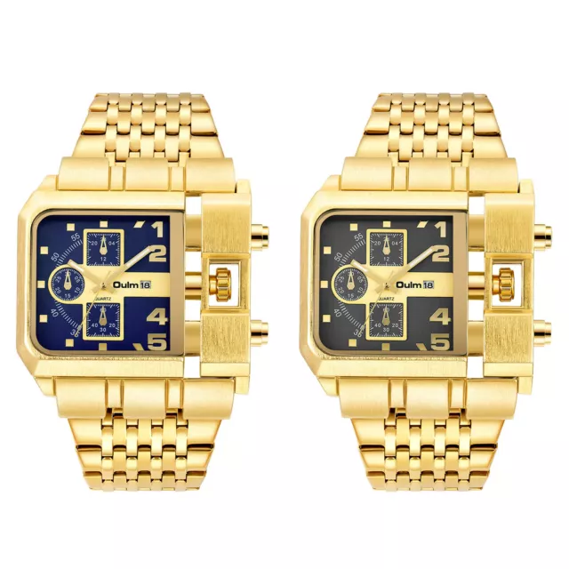 Men's Luxury Gold Tone Date Square Dial Stainless Steel Strap Quartz Wrist Watch