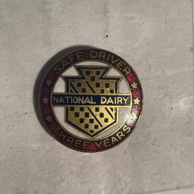 Vintage National Dairy Three Years Safe Driver Enamel Award Pin