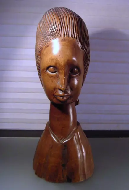 Vintage Folk Art Sculpture Female Head 12"