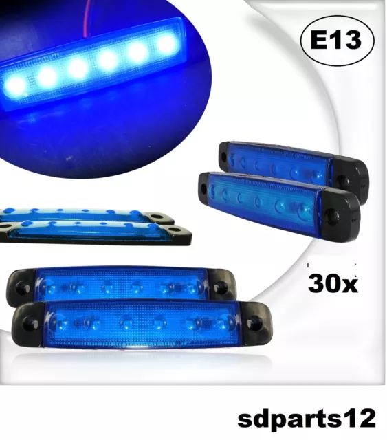 30x 12V 6 LED Luce Ingombro Blu Segnalatore Per Auto Trattore Camper Rimorchio