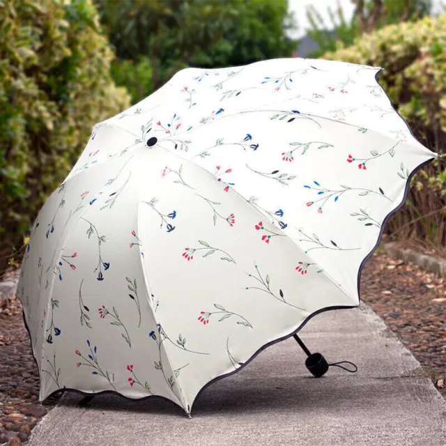 Women 3 Folding Flower Umbrella Anti-UV Sun Rain Protection Parasol Windproof UK