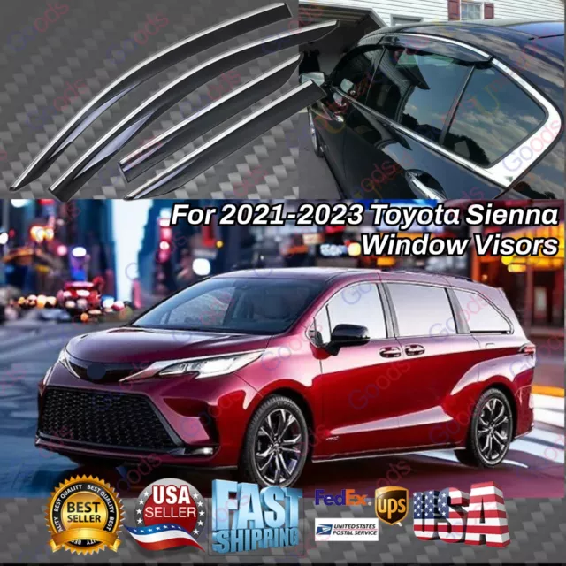 Fits for Toyota Sienna 2021-2023 Chrome Trims Window Visors Vent Rain Sun Guards
