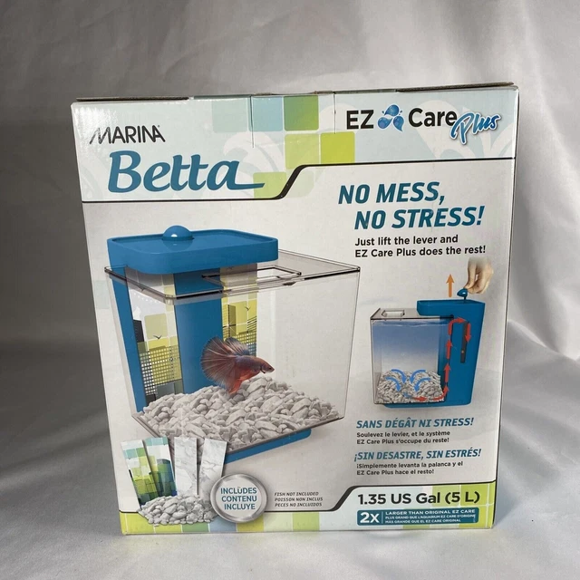 Marina Betta Tank Kit 1.35 Gal Aquarium Kit EZ Care Plus Self-Cleaning System